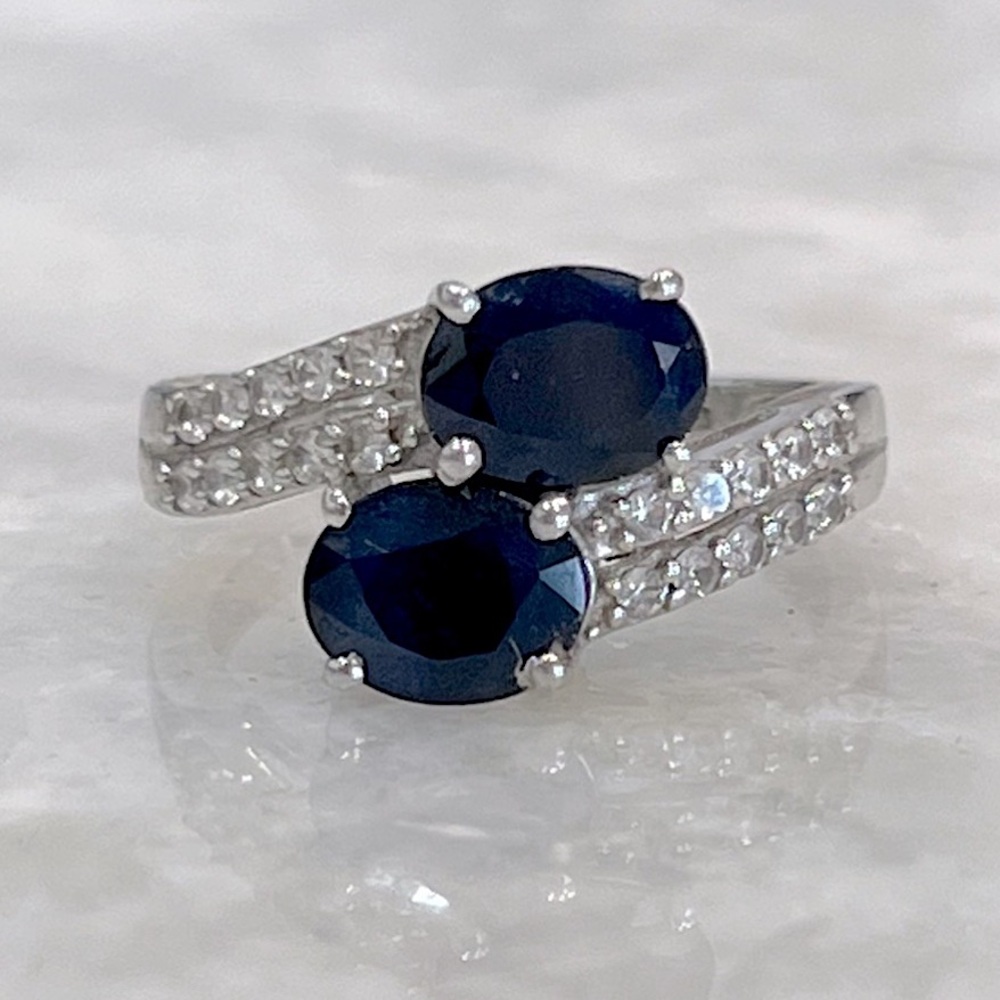 Kanchanaburi Blue Sapphire Cambodian Zircon Sterling Silver Ring